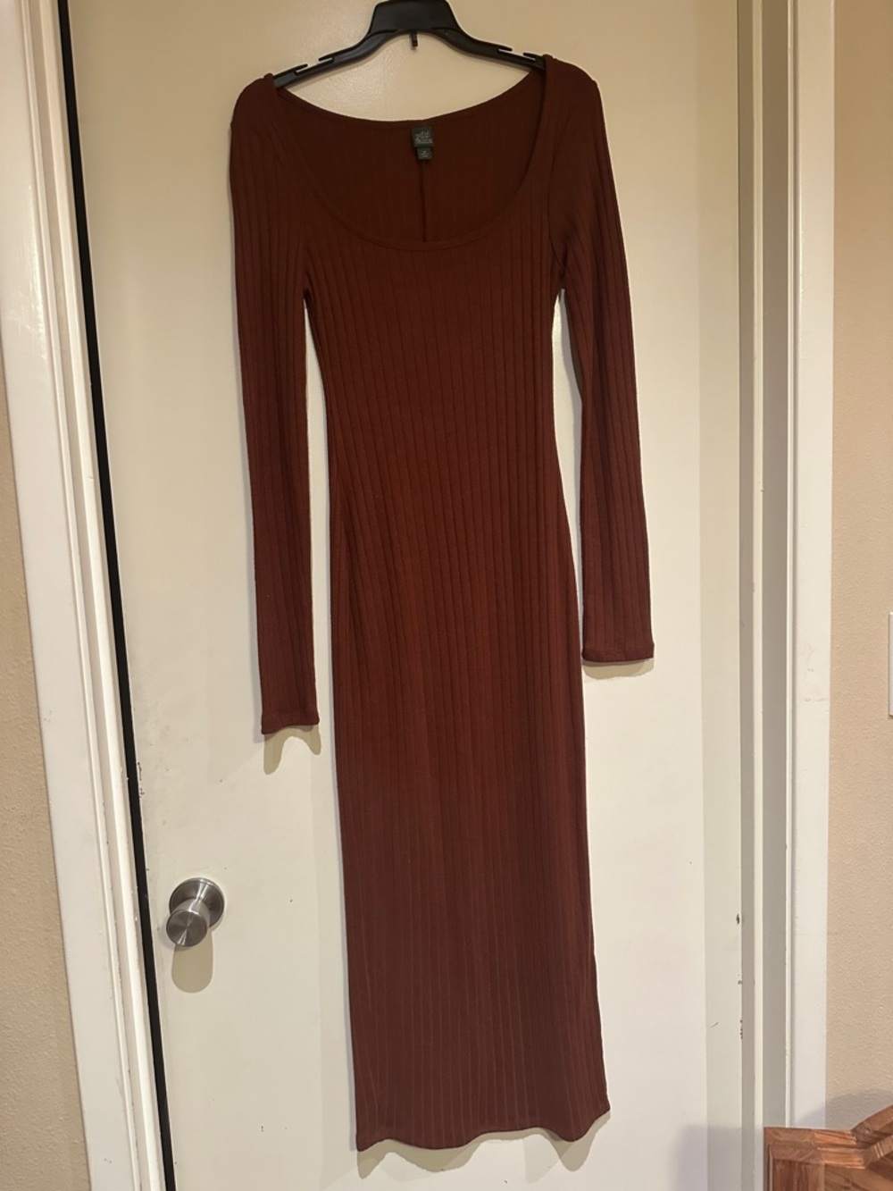 wild fable Ribbed Scoop-Neck Long Sleeve Maxi Dress - Brown